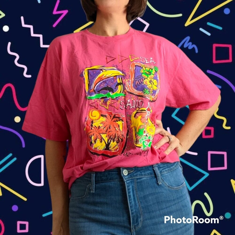 Vintage 90s Neon Tropical Mexico Tee